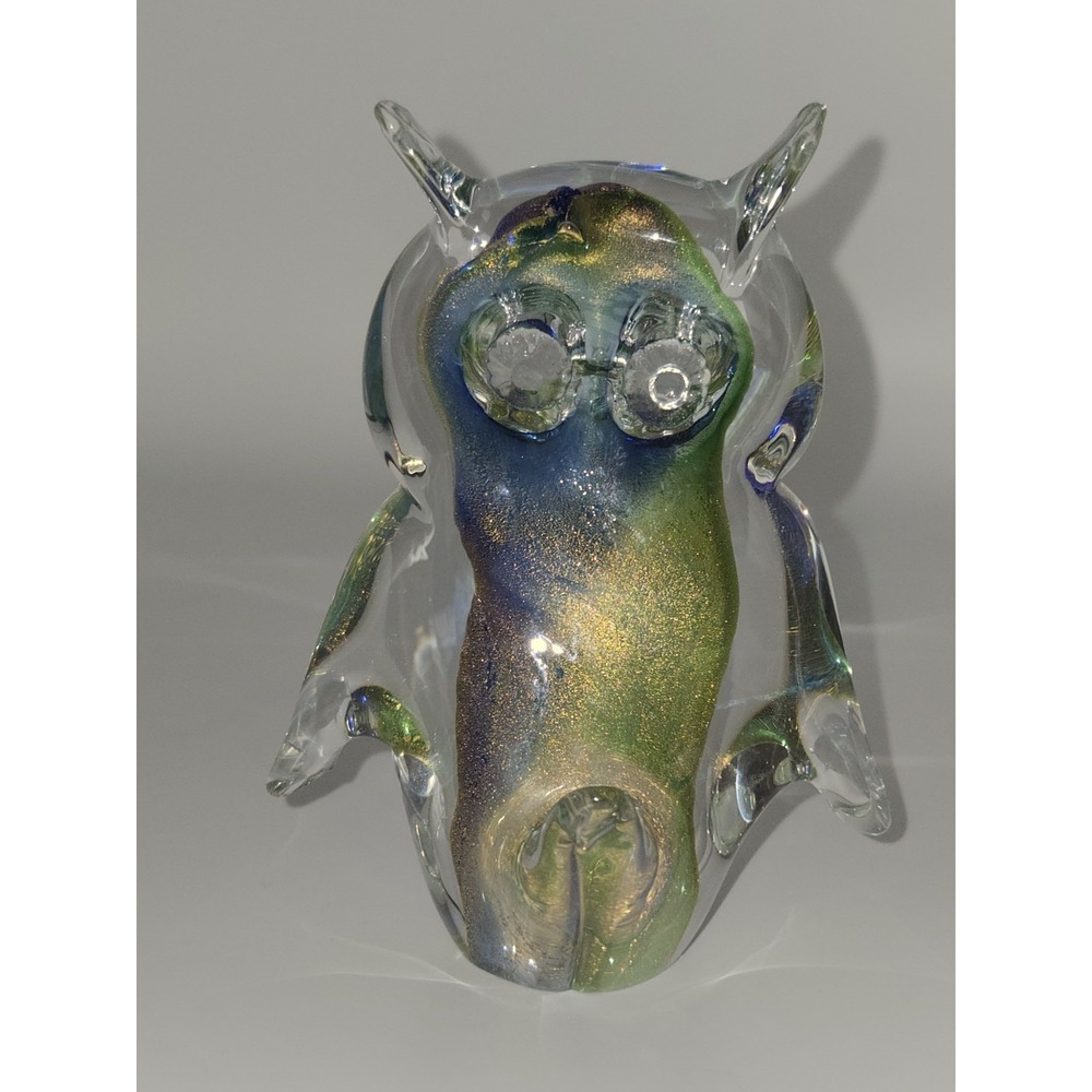Murano Art Glass Owl‎ Figurine Aventurine Sommerso Italy 4.5"